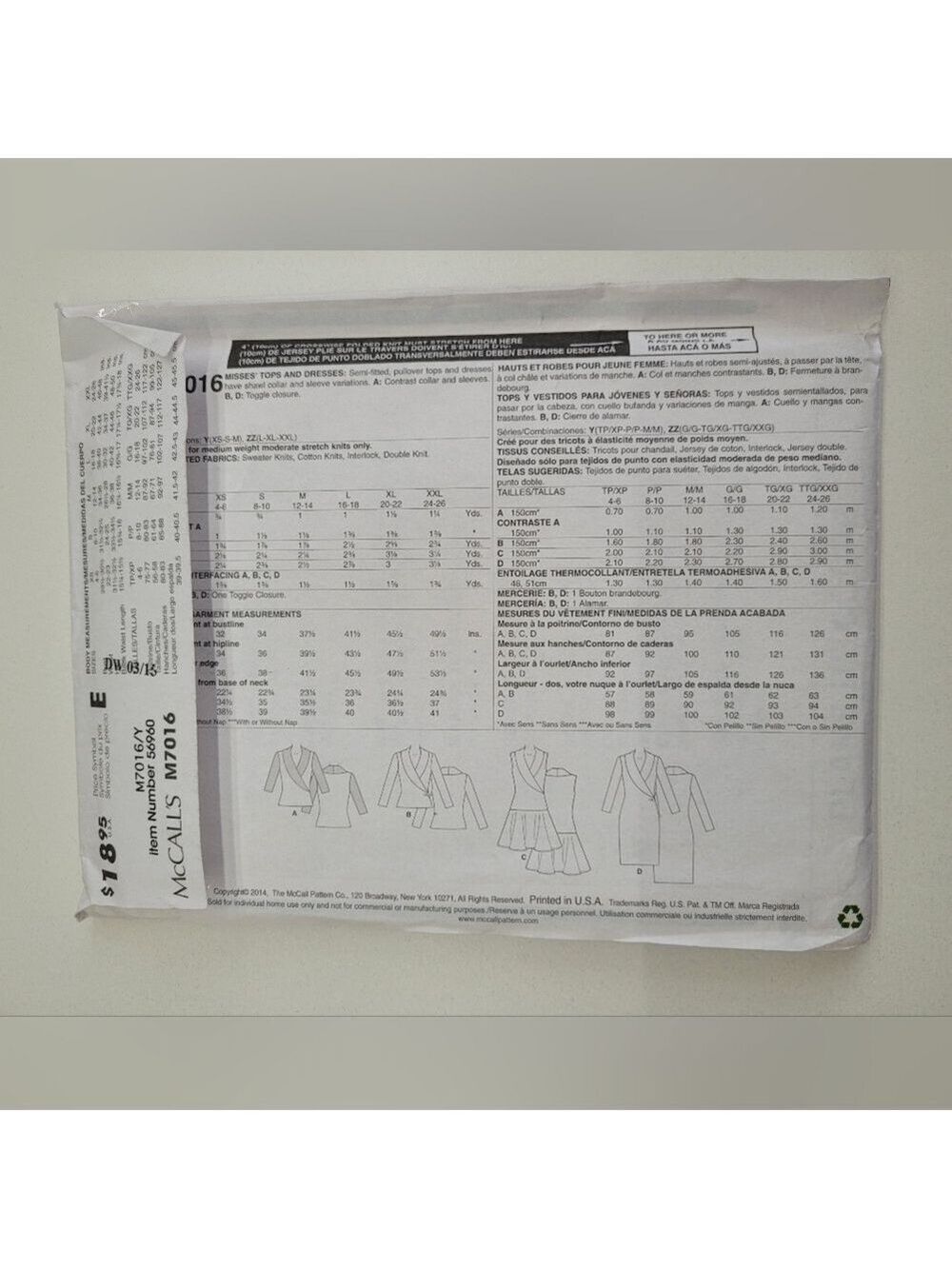 🧵4/$20🧵 McCall's M7016 Dress Sewing Pattern Uncut Size X - S - M DIY Supplies - Picture 2 of 9